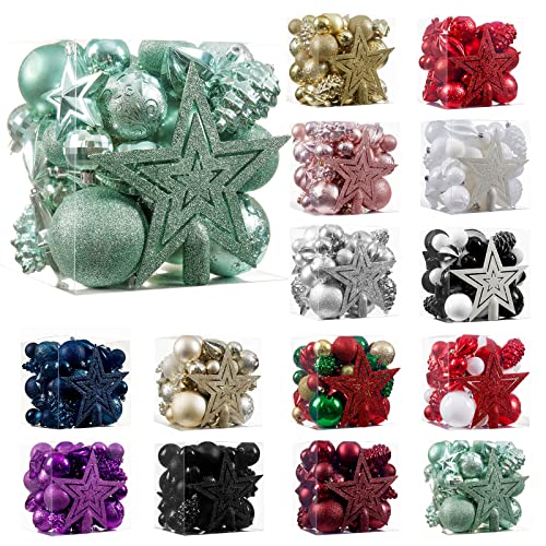 Christmas Ball Ornaments - 43pcs Shatterproof Christmas Tree Decorative Hanging Ornaments with Loop for Xmas Holiday Party Wreath Home Decoration, Mint Green(Combo of 10 Ball and Shaped Styles)