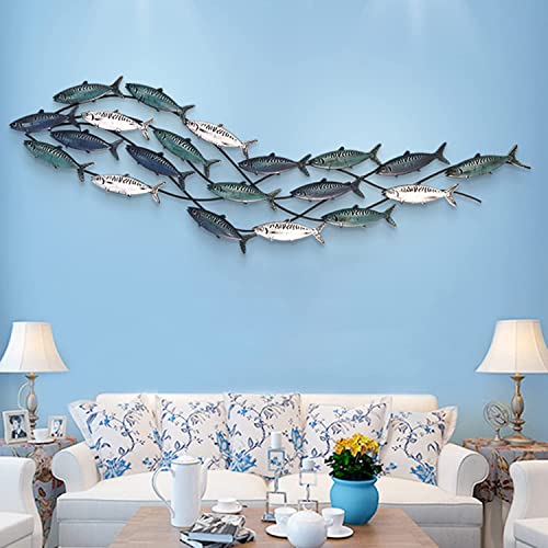 edaknez Metal Fish Wall Art, Large Fish Wall Decor for Living Room Bedroom, School of Fishing Wall Art Decor, Coastal Nautical Ocean Wall Decoration Home Decor (A 59 inch x 16 inch)