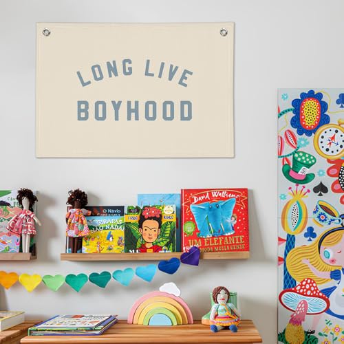 Boys Room Decor, Long Live Boyhood Banner, Baby Boy Shower Decorations, Linen Canvas Banner Wall Hanging Flag Decor for Toddler Boy Room Nursery Playroom 20x30