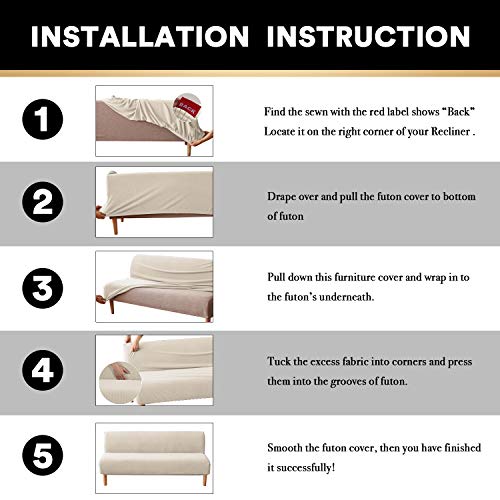 Stretch Armless Futon Cover Futon Slipcover Full Queen Size Couch Cover Futon Sofa Bed Cover Furniture Protector with Elastic Bottom, Machine Washable, Biscotti Beige
