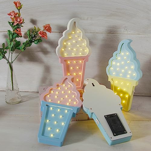 Ice Cream Valentine Romance Atmosphere Light, Party Wedding Birthday Party Decoration Kids' Room Battery Operated LED Night Lights (Blue and Yellow)