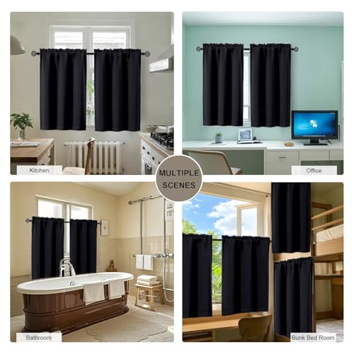 Gwine 24 Inch Long Tier Curtains for Small Window, Short Blackout Kitchen Curtains Over Sink, Half Window Drapes for Bedroom Bathroom Basement, 2 PCS, Each 30" Wx24 L, Black