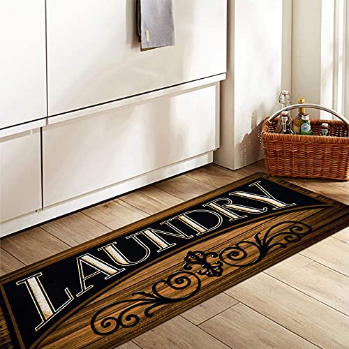 Pauwer Laundry Room Rug Runner 20"x60" Waterproof Rubber Laundry Mat Non Slip Kitchen Mats for Floor Washable Floor Mat Runner Rug for Farmhouse Mudroom Washroom Bathroom Decor
