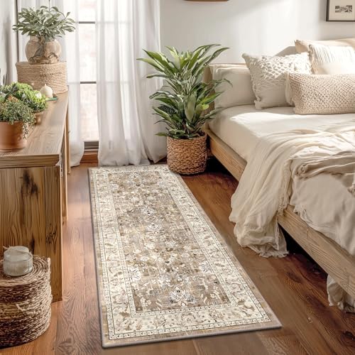 LOKHOM 2x5 Hallway Runnner Rugs, Boho Non-Slip Washable Kitchen Rugs, Beige