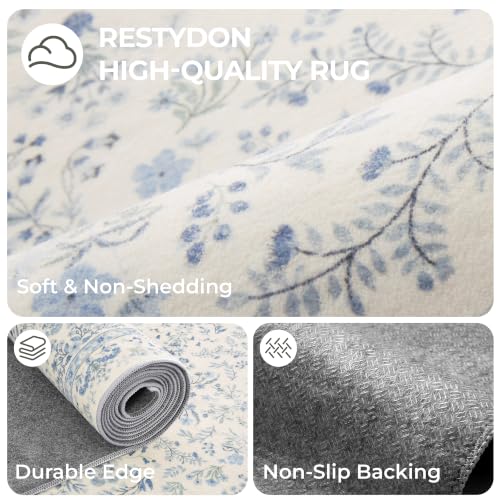 2x6 Runner Rug, Washable Kitchen Rugs for Bedroom, Light Blue