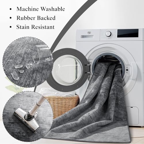 4x6 Washable Area Rug, Gray Solid Area Rugs for Living Room & Bedroom