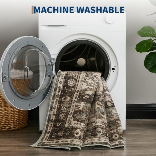 GarveeHome Washable Rug 2x3 Vintage Small Entryway Rugs Olive Green