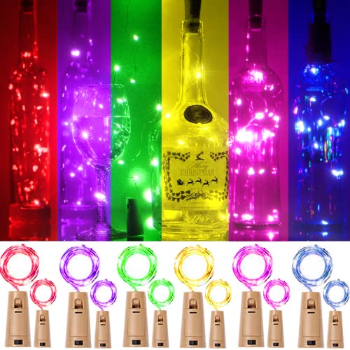 SmilingTown 12 Packs 20 LED Wine Bottle Lights with Cork - Silver Wire Fairy String Lights Battery Operated Cork Lights for Wine Liquor Bottle,Christmas,Birthday,Wedding Party Decor(6 Colors)