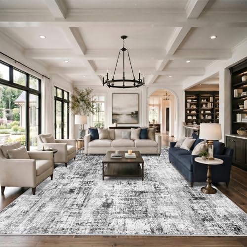 12x15 Area Rugs for Living Room: Large Washable Stain-Resistant Rug Black