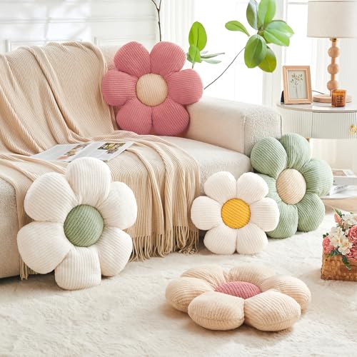 Flower Throw Pillow,Sage Green Flower Shaped Pillow Decorative Throw Pillows for Sofa, Couch,Bed,15.7'' Soft Daisy Pillow Floor Seating Cushion for Home Decor