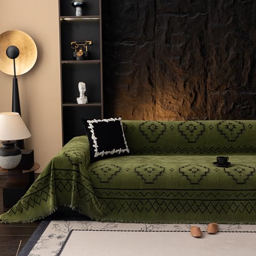 VClife Bohemian Green Couch Cover for Dog, Non Slip Sectional Sofa Covers Furniture Protector Washable Tribal Pattern Couch Covers for 3 Cushion Couch Sofa, Soft Pet Sofa Slip Cover, Green, 71"X150"