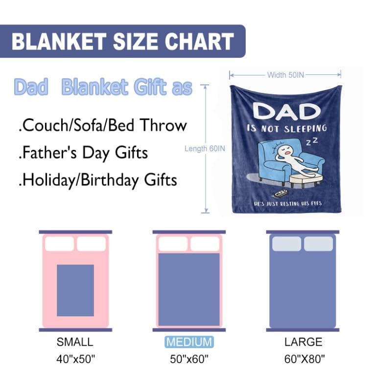 Dad Birthday Gift Blanket 50"x60", Funny Gifts for Dads/Husband from Daughter/Son, Birthday Throw for Father, Daddy is Not Sleeping He's Just Resting His Eyes Blue Napping Blanket