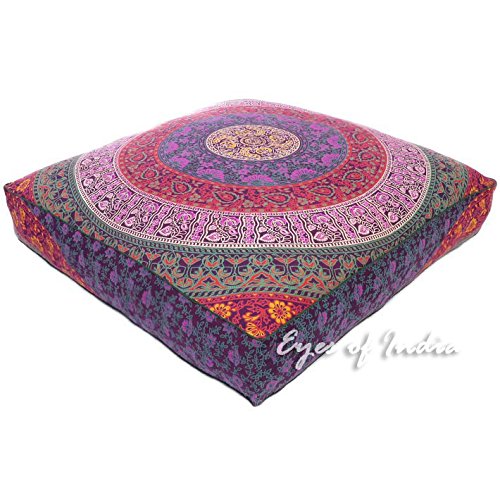 Mandala Floor Pillow Cover Meditation Cushion Seating Throw Hippie Round Colorful Decorative Bohemian Indian Pouf Ottoman Handmade Cover ONLY (Dark Blue K1, 35" x 35")