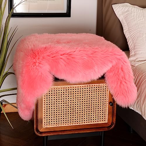 LLB Genuine Sheepskin Area Rug Wool Rug Fur Carpet Fluffy Shaggy Fur Rug for Living Room Kids Bedroom Real Sheepskin Throw Lambskin Rugs Sofa Mat Chair Seat Covers (Pink, 2 x 3 ft Sheepskin)