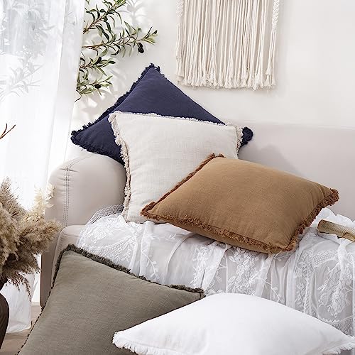 Foindtower Decorative Linen Fringe Throw Pillow Covers 26×26 Khaki Brown
