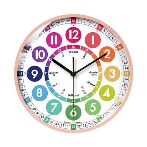 Kids Wall Clock | Learning Clock for Kids | Colorful Non-Ticking Time Learning Clock - 10 Inch Educational Non-ticking Time Teaching Clock, Battery Operated Analog Kids Clock, Colorful Room Wall Decor