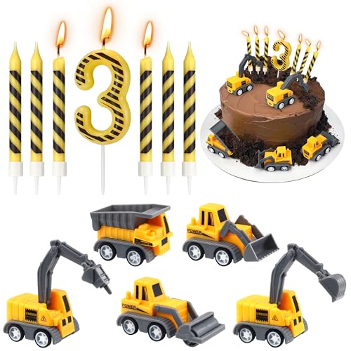 12 Pcs Construction Birthday Candles, Number 3 Candle Construction Cake Topper, Digger Cake Topper for Boys Girls Construction Birthday Party Supplies Decorations