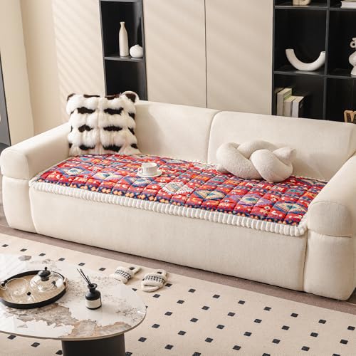Boho Couch Cover for Pets Super Soft Sofa Covers for Cats & Dogs Washable Sofa SlipCover Furniture Couch Protector for Living Room(35" x 71", Red)