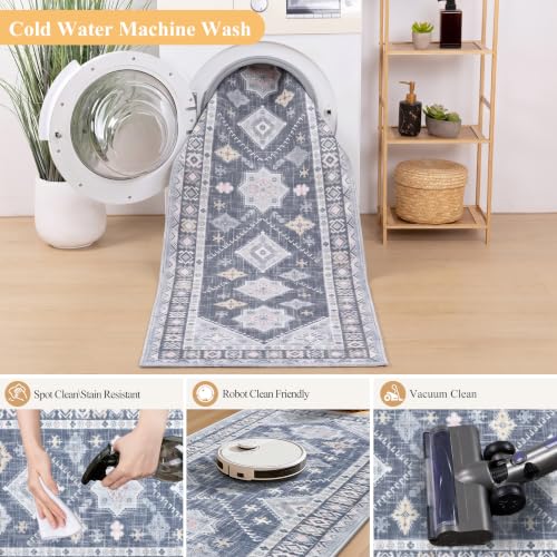 HEBE Boho Kitchen Rugs Set of 3, Non Slip Washable Kitchen Mats for Floor