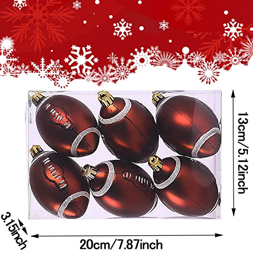 6Pcs Classic Football Baseball Xmas Ball Ornaments, Collection Sports Theme Tree Decor, Christmas Tree Skirt Decoration Supplies (Red)