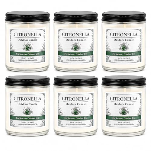 Citronella Candles Outdoor - 6 Pack Soy Wax Citronella Candles, 42 oz 300 Hours Total Outdoor Candle Set for Patio Backyard, Garden, Balcony, Deck, Porch, BBQ, Camping & Summer Parties