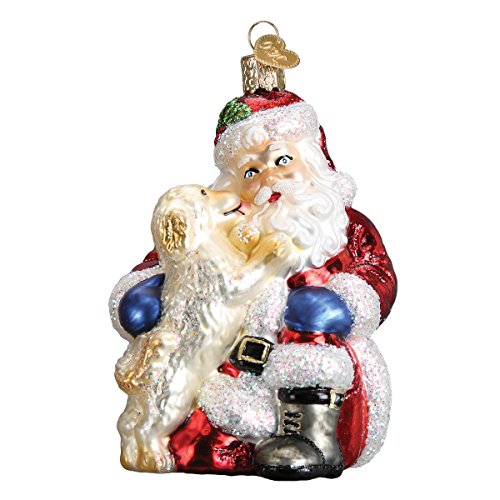Old World Christmas Santa's Puppy Love Glass Blown Ornament for Christmas Tree, Handcrafted Holiday Decoration, Santa Collection