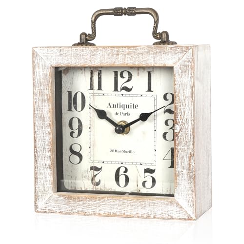 Retro Desk Clock, White Vintage Wooden Table Clock, | Mantel Clock, Living Room Bedroom Shelf Decoration, Farmhouse Decor
