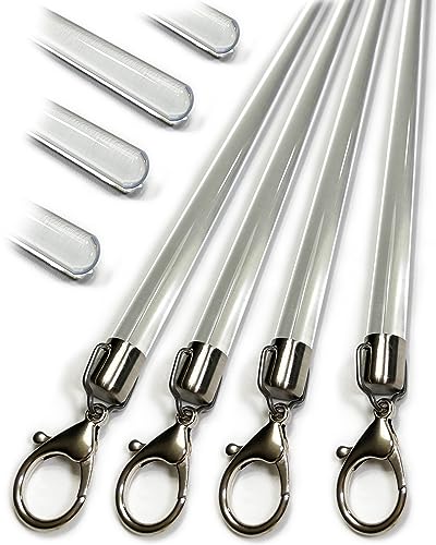 46 inch (4 Pack) Steel Cap Acrylic Curtain Pull Wand - 2 inches shy of 48 inch - Versatile Curtain Wand - Invisible Drapery Wand - Clear Drapery Pull Rod (46 Inch)