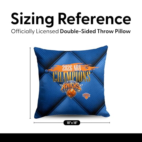 Northwest New York Knicks 2026 NBA Champions Double-Sided Printed Throw Pillow, Soft Decorative Polyester Fan Cushion, Couch Bed or Game Room Decor, 18 x 18 in