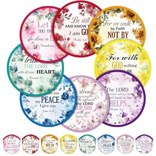 Gejoy 24 Pcs Christian Church Foldable Fan Style Christian Scripture Flower Handheld Round Folding Flying Disc
