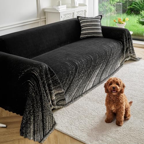 Couch Cover for Dogs Washable Sofa Cover, Sectional Couch Covers, Sofa Covers for 2 Cushion Couch, Non Slip Stripe Sofa Slipcovers Furniture Protector (Black 91x134)