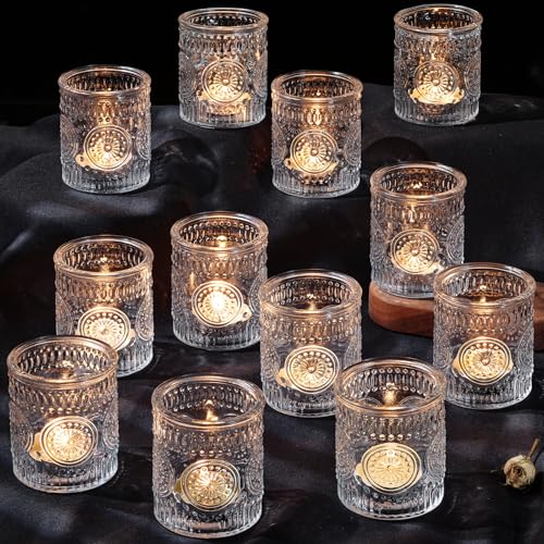 12PCS Clear Votive Candle Holders - Glass Tea Lights Candle Holder