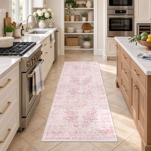 Vintage Washable Runner Rug, 2x6 Pink Runners For Hallways