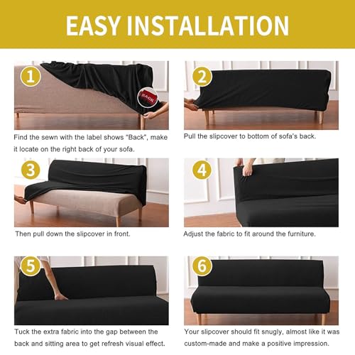 Velvet Stretch Futon Slipcover, Armless Sofa Bed Elastic Furniture Protector Foldable Couch Cover(Camel)