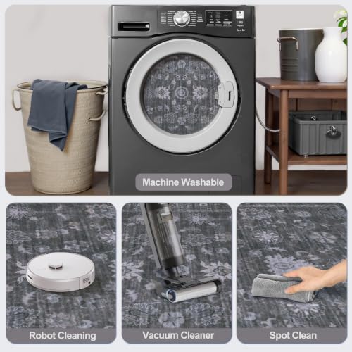 Tangsoo Washable 2x3 Grey Rug for Entryway,Small Throw Entry Rugs Non Slip