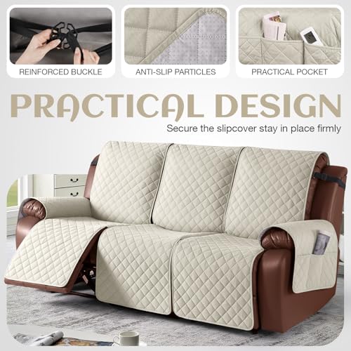 KinCam 100% Waterproof Recliner Loveseat Cover with Console X1, Recliner Couch Covers X1, Recliner Chair Covers X1(Ivory)