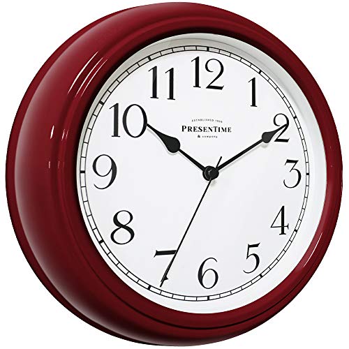 Presentime & Co Chic Home Collection 10" Molly Clock, Silent No Ticking, Red Color. Modern Decorative Wall Clock for Kitchen, Kid's Room, Bathroom, Bedroom, and Office