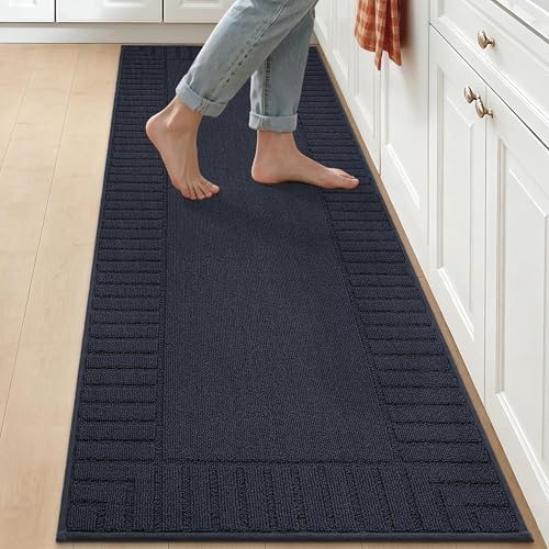 BEQHAUSE-Kitchen-Rugs-and-Mats Non Slip Kitchen Runner Rug Absorbent Kitchen Mats for Floor Machine Washable Kitchen Floor Mat,Navy Blue 24”x71”