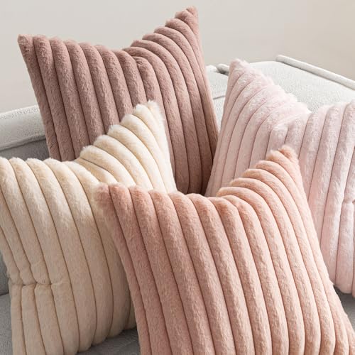 MIULEE Faux Fur Plush Decorative Throw Pillow Covers 20x20, Pink