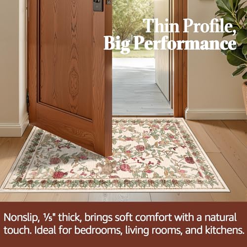 jinchan 2x6 Runner Rug Floral Vintage Washable Area Rug, Red/Green