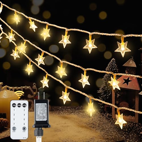 HEYFUNi Warm White Star String Lights,39FT 100LED Plug in Fairy Twinkle Lights with 8 Modes Waterproof for Indoor Christmas Tree, Home, Girls'Room, Garden, Party, Wedding, Classroom Decor(Warm White)