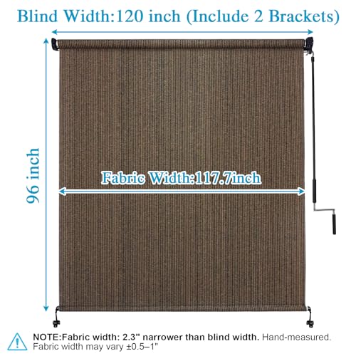 Amagenix Outdoor Roller Shades, 220GSM HDPE Exterior Cordless Patio Shades Roll Up Outdoor Blinds for Porch Gazebo 10'(W) x 8'(H), Spliced Poles Design, Mocha
