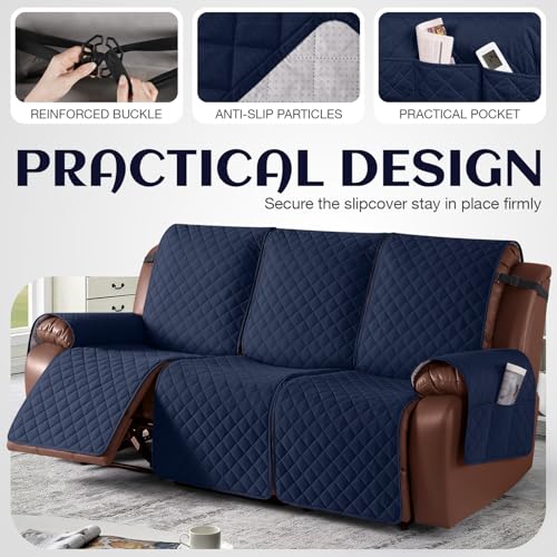 KinCam 100% Waterproof Recliner Loveseat Cover with Console X1, Recliner Couch Covers X1, Recliner Chair Covers X1(Dark Blue)