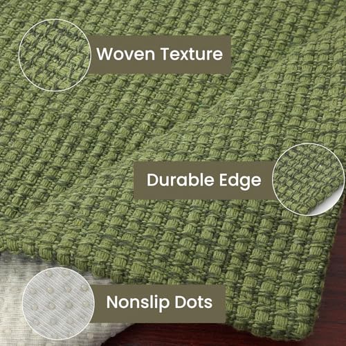 Washable Runner Rug 3x12 Non Slip Rubber Backed Extra Long Hallway Runner Entryway Runner Indoor, Kitchen Rugs Woven Cotton Floor Carpet for Hall Entrance, Olive Green/Earthy Green