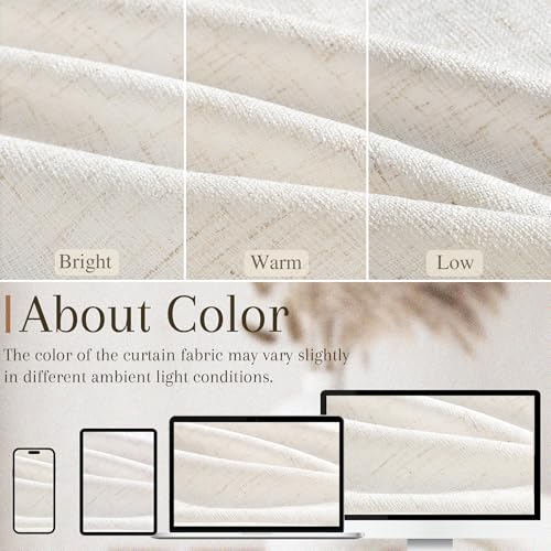 Joywell Linen Pinch Pleated Curtains 84 Inches Long 2 Panels | Thick Living Room Bedroom Drapes, Light Filtering Semi Sheer, Natural Cream Ivory Beige Birch, Boho Back Tab, with Clip Rings