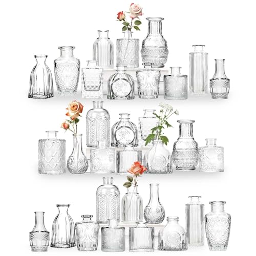 Mini Bud Vases Set of 32 As Wedding Centerpieces for Tables,Clear Bud Vases for Flowers,Small Flower Vases Suitable for Birthday Party,Anniversary,Wedding Reception,Baby Shower (Clear, 32PCS)