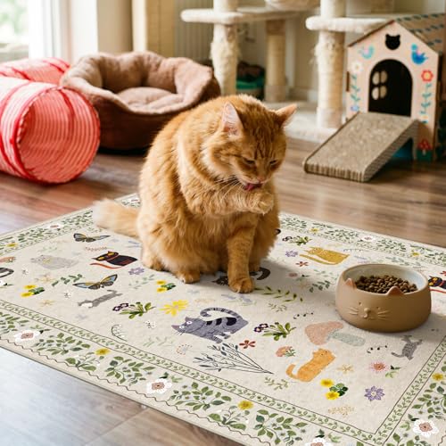 Small 2x3 Area Rugs for Entryway: Washable Kitchen Runner Rug Non Slip Soft Low Pile Animal Cat Carpet Rugs with Rubber Backing Waterproof Door Mats for Indoor Bathroom Bedroom Kids Room (2x3, Beige)