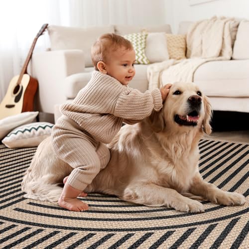 Tangsoo Easy Jute Rug,2x3 Washable Small Area Outdoor Rug for Entryway Modern Black Non-Slip Thin Small Throw Mat Farmhouse Indoor Carpet for Entry Kitchen Front Porch Entrance