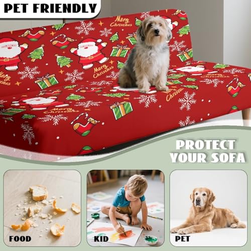 Christmas Armless Sofa Cover Santa Claus Futon Cover Futon Covers with Elastic Bottom Sofa Slipcovers Washable Couch Covers Furniture Protector