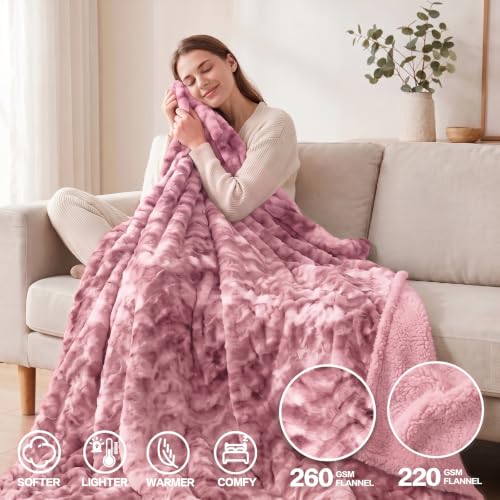Electric Heated Blanket Throw Size 50"x60", Soft Sherpa Faux Fur Heating Blanket with 10 Adjustable Heat Settings, Fast Heating, 1-8 Hour Timer Auto Shut Off & Overheat Protection & Machine Washable